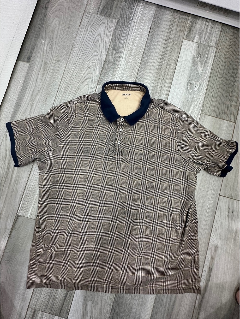 Lands' End Traditional Fit XXL Polo Shirt with Plaid Pattern